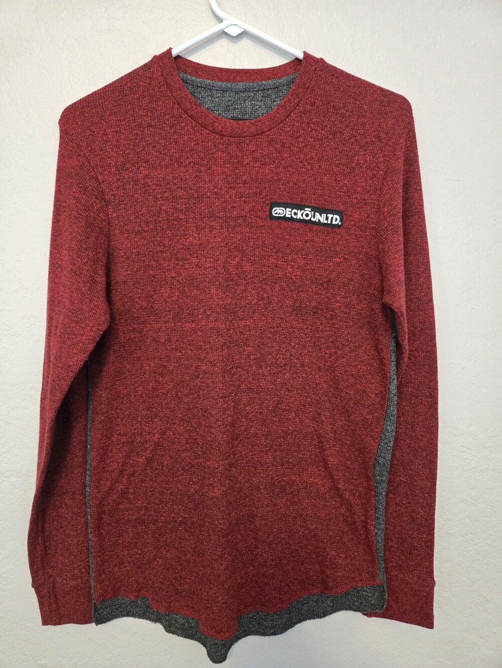 Ecko Unltd Red and Dark Gray Crew Neck Long Sleeve Shirt, Size Medium